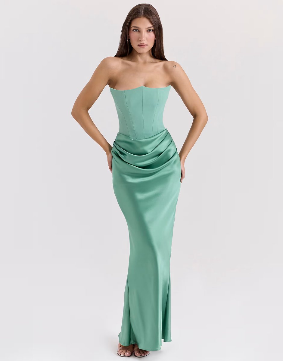 ASOS House of CB Persephone strapless corset maxi dress in jade - 4