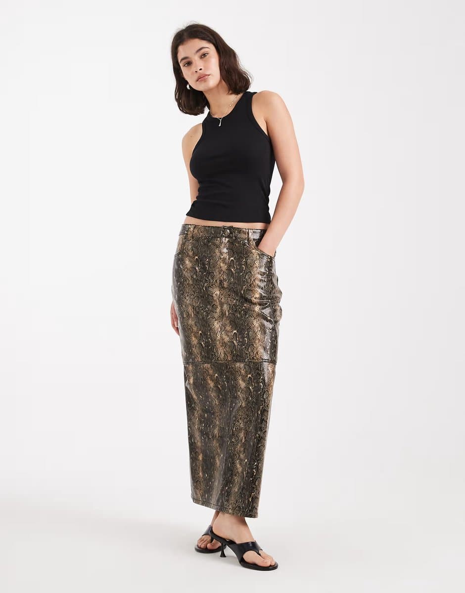 ASOS French Connection PU snake print midi skirt in multi