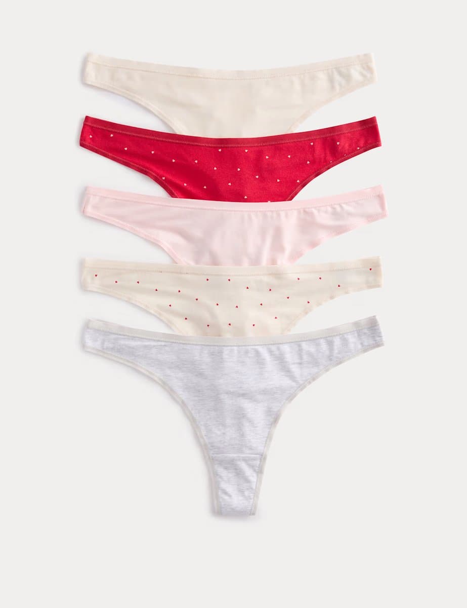 Marks & Spencer M&S 5 Pack Cotton Modal Thongs Red Mix