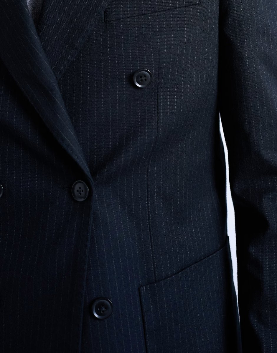 ASOS Topman wool touch striped double breasted blazer in navy - 3