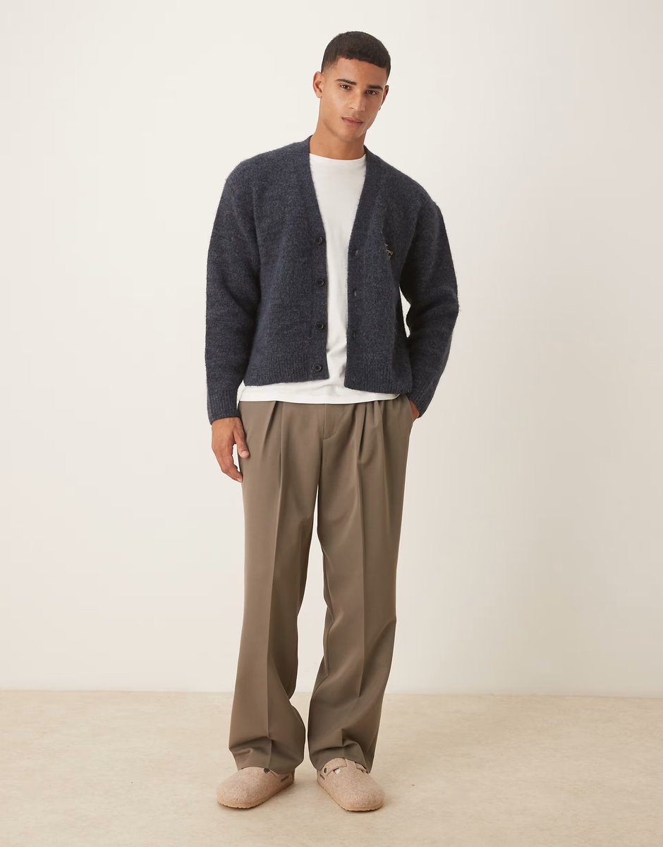 ASOS Abercrombie & Fitch oversized logo cardigan in navy - 2