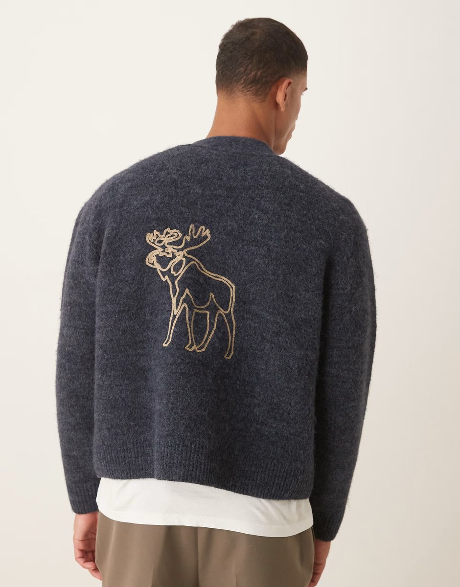 ASOS Abercrombie & Fitch oversized logo cardigan in navy - 3