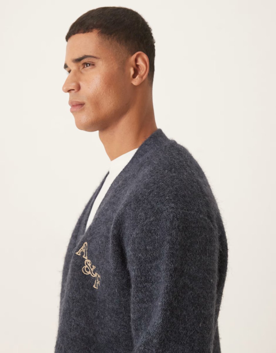 ASOS Abercrombie & Fitch oversized logo cardigan in navy - 4