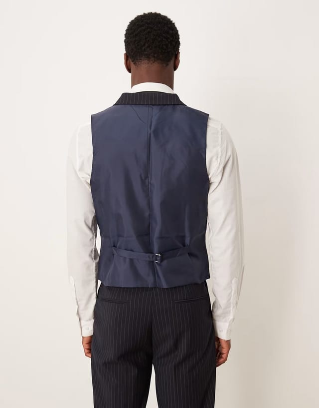 ASOS ASOS DESIGN slim suit waistcoat in navy pinstripe - 2