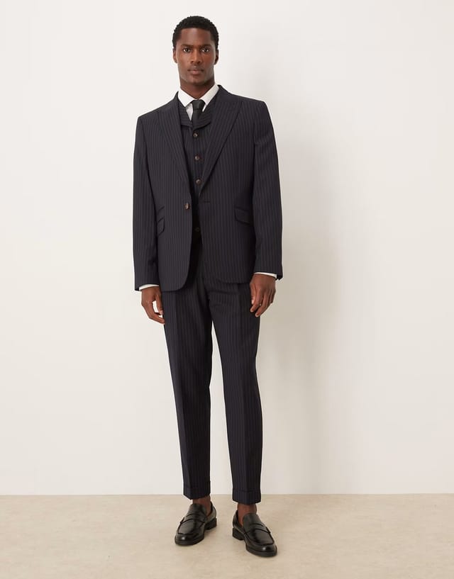 ASOS ASOS DESIGN slim suit waistcoat in navy pinstripe - 3