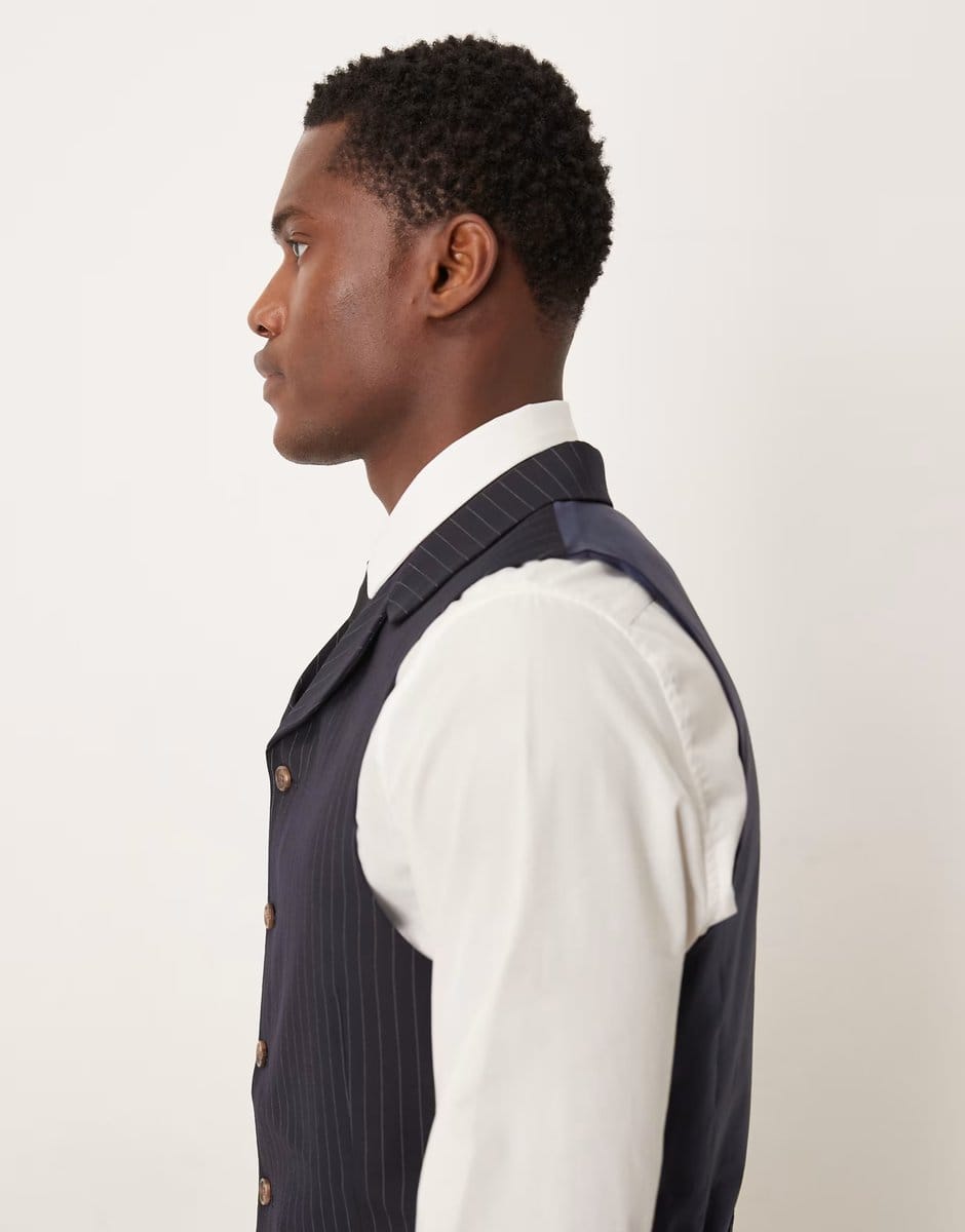 ASOS ASOS DESIGN slim suit waistcoat in navy pinstripe - 4