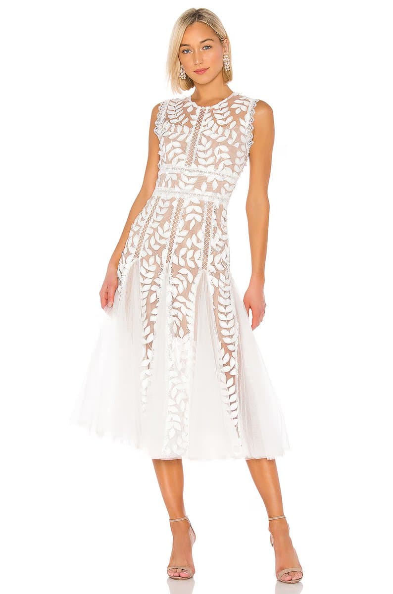 revolve Revolve Lace Midi Dress with V-Neckline in White