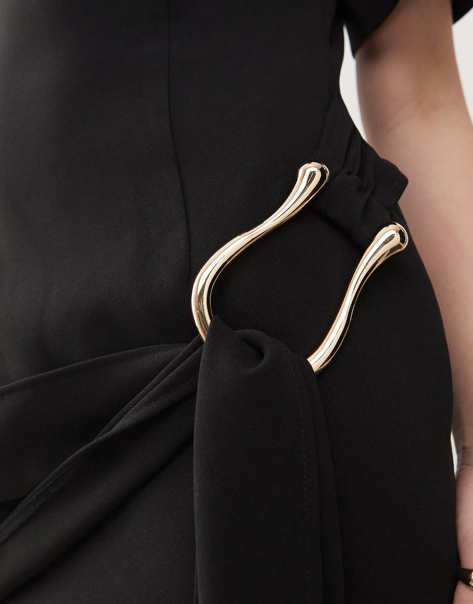 ASOS Lioness Martini structured high neck drape waist metal hardware detail mini dress in black - 4