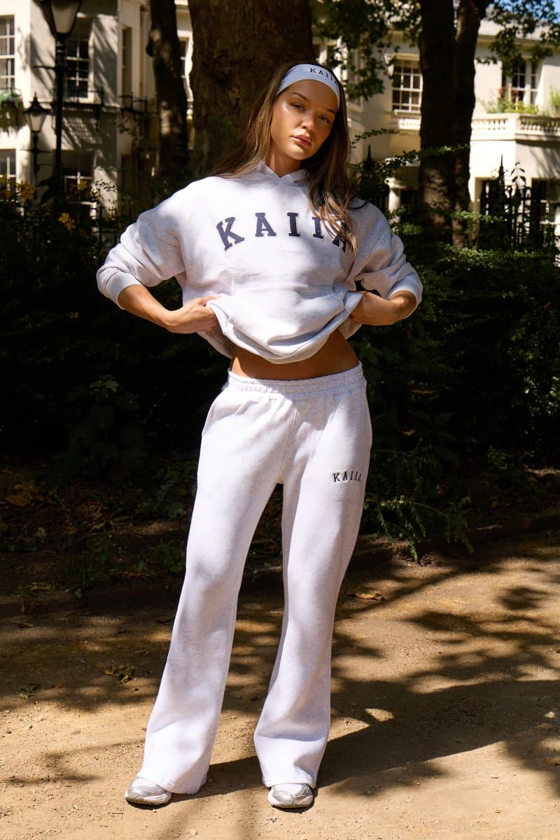 Kaiia Kaiia Logo Wide Leg Sweat Pants Light Grey Marl & Navy