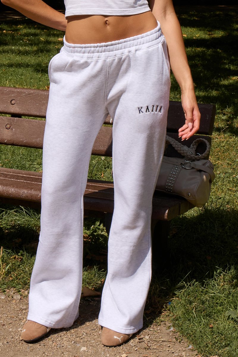 Kaiia Kaiia Logo Wide Leg Sweat Pants Light Grey Marl & Navy - 2