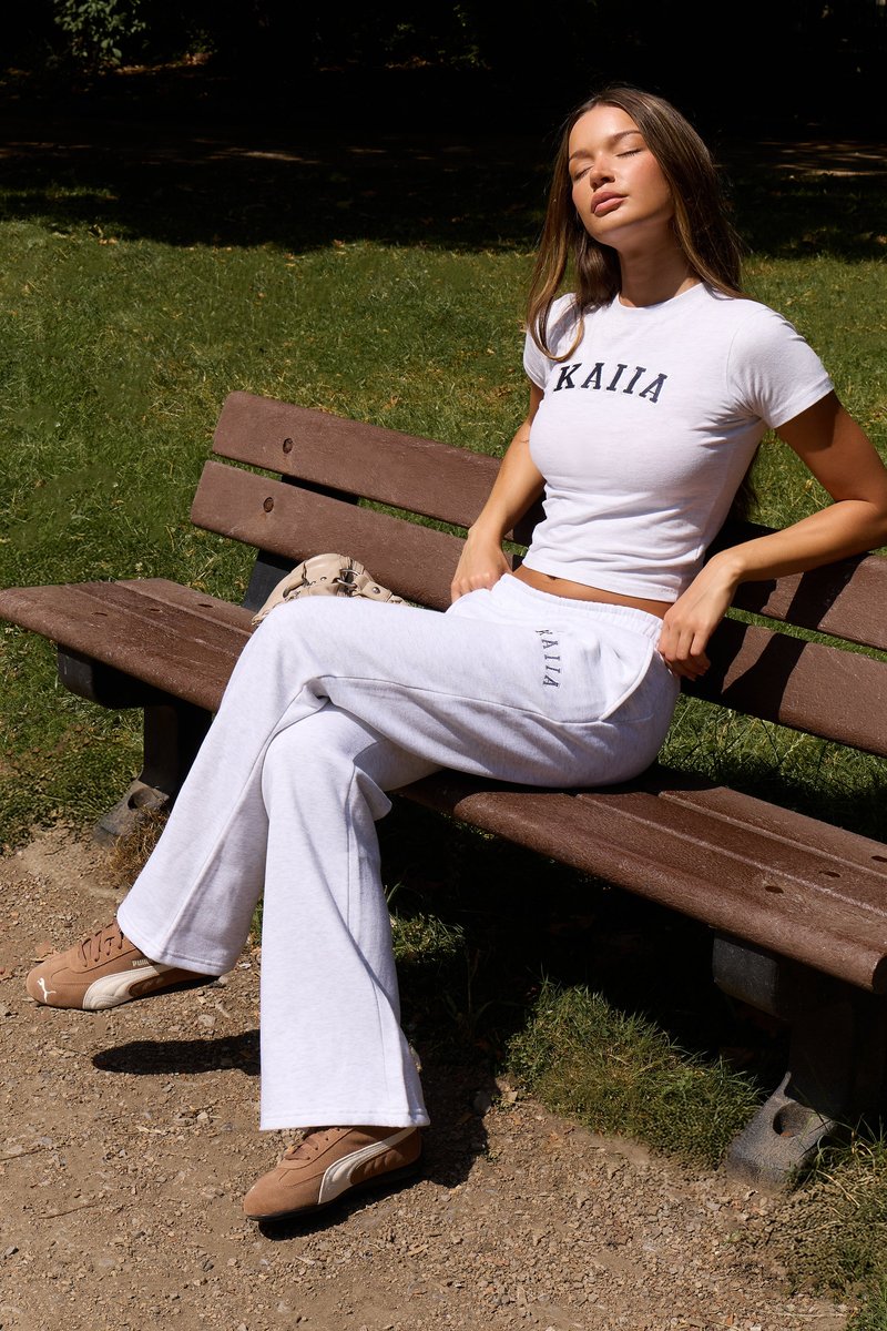 Kaiia Kaiia Logo Wide Leg Sweat Pants Light Grey Marl & Navy - 3