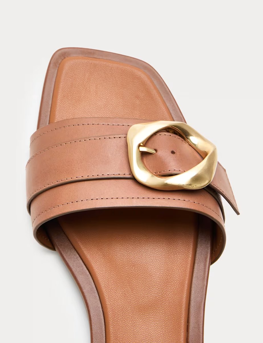 Marks & Spencer M&S Leather Trim Flat Mule Sandals Tan - 2