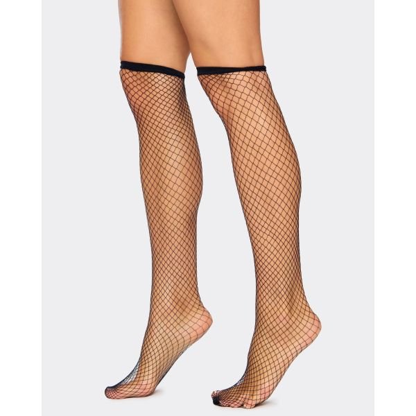 EGO Knee High Stockings In Black Fishnet, Women's Size UK One Size - 2
