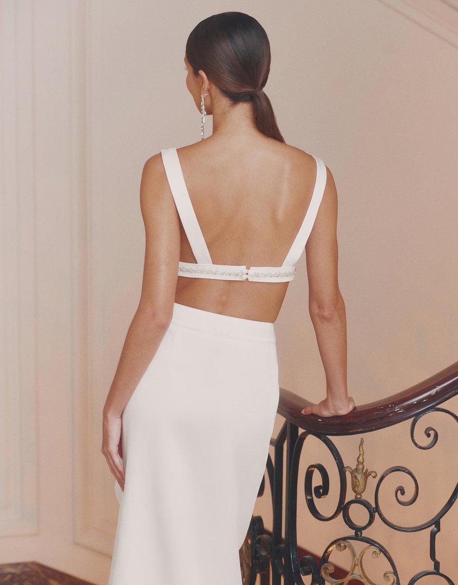 ASOS 4th & Reckless satin embellished trim bralette crop top co-ord in cream - 3