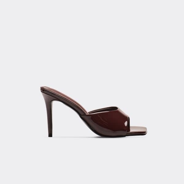 EGO Thalia Square Peep Toe Heeled Mule In Brown Patent, Women's Size UK 4