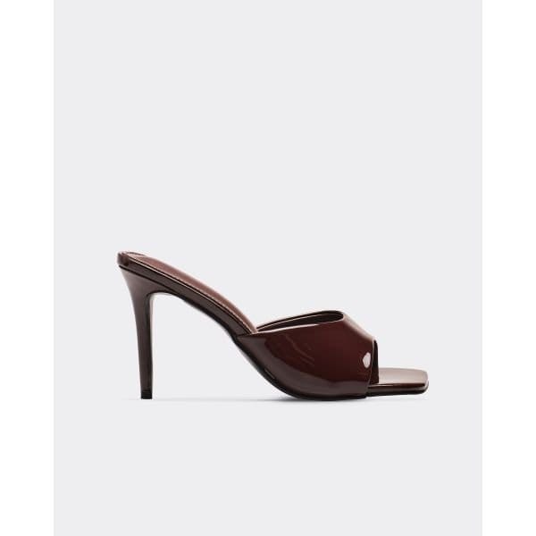 EGO Thalia Square Peep Toe Heeled Mule In Brown Patent, Women's Size UK 4 - 2