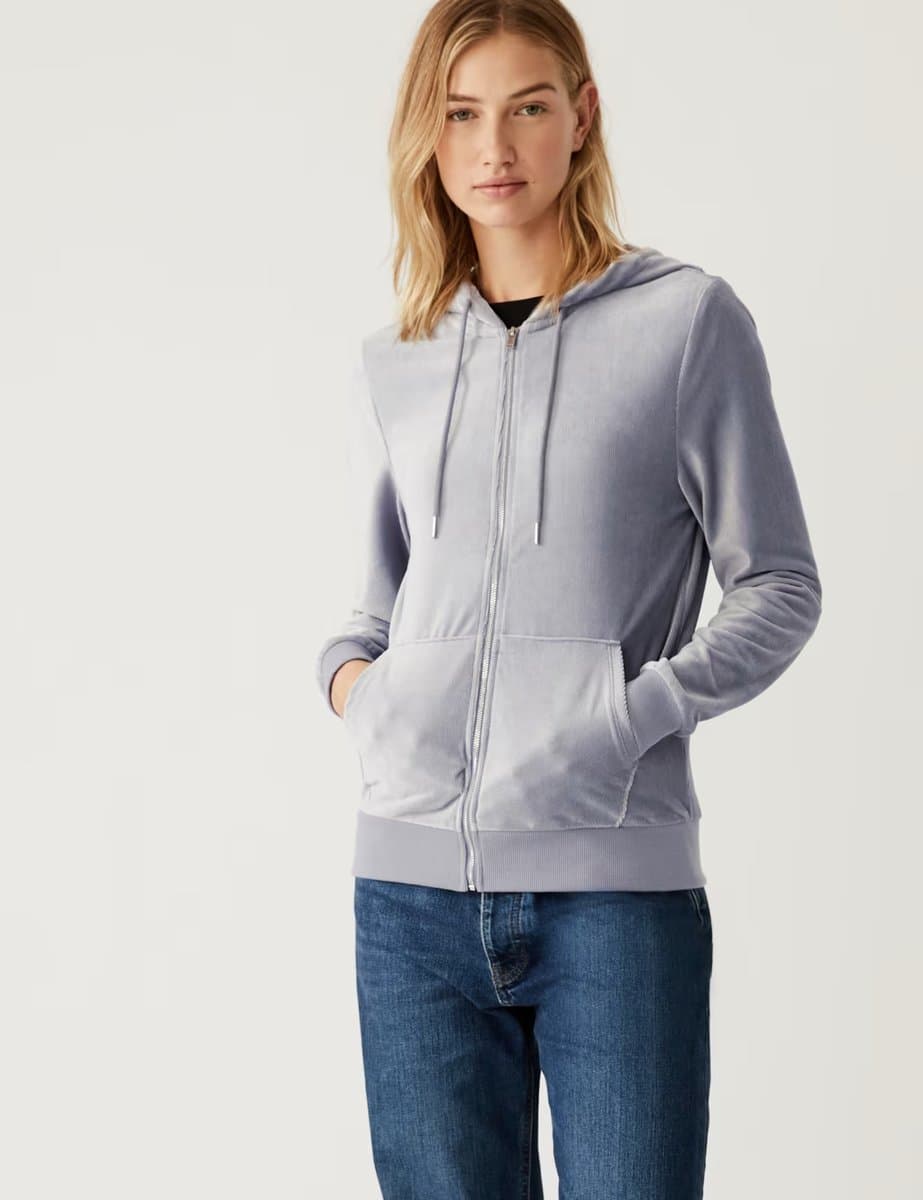 Marks & Spencer M&S Mid Grey Velvet Hoodie