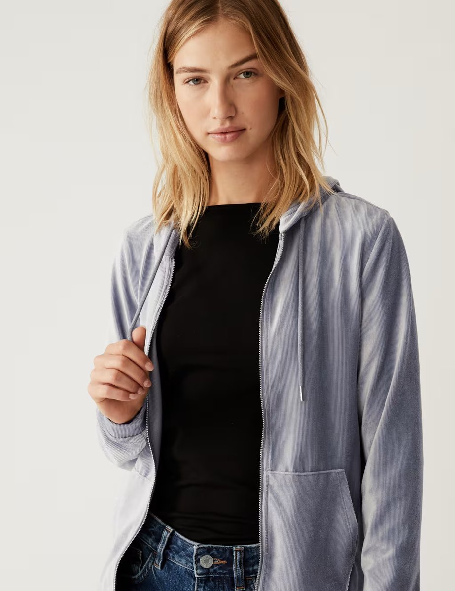 Marks & Spencer M&S Velvet Hoodie Mid Grey - 4