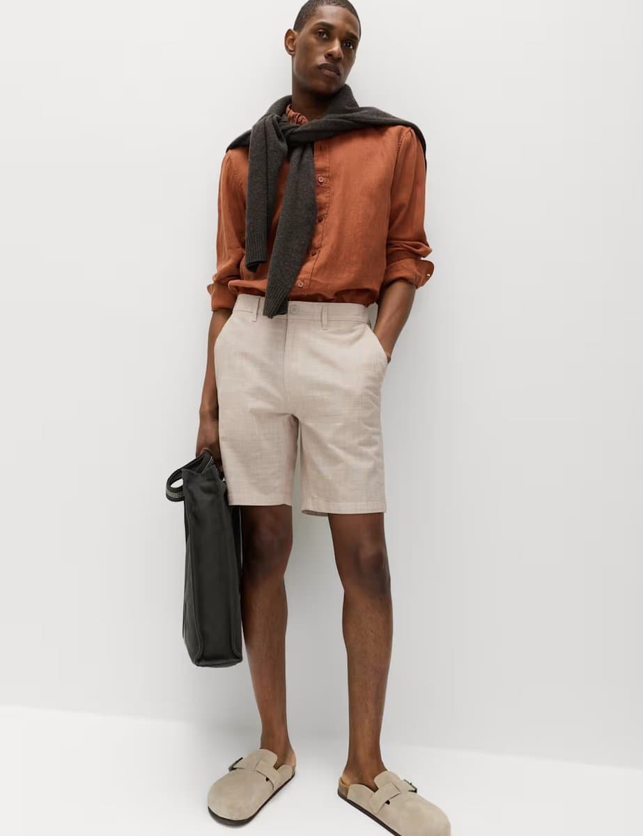 Marks & Spencer M&S Half-Elasticated Waist Chino Shorts Stone Mix