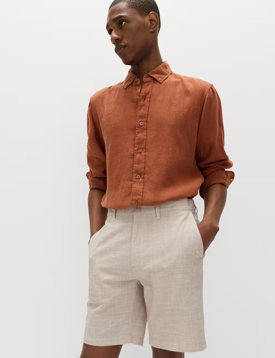 Marks & Spencer M&S Half-Elasticated Waist Chino Shorts Stone Mix - 2