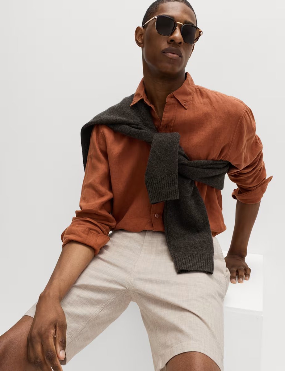 Marks & Spencer M&S Half-Elasticated Waist Chino Shorts Stone Mix - 4