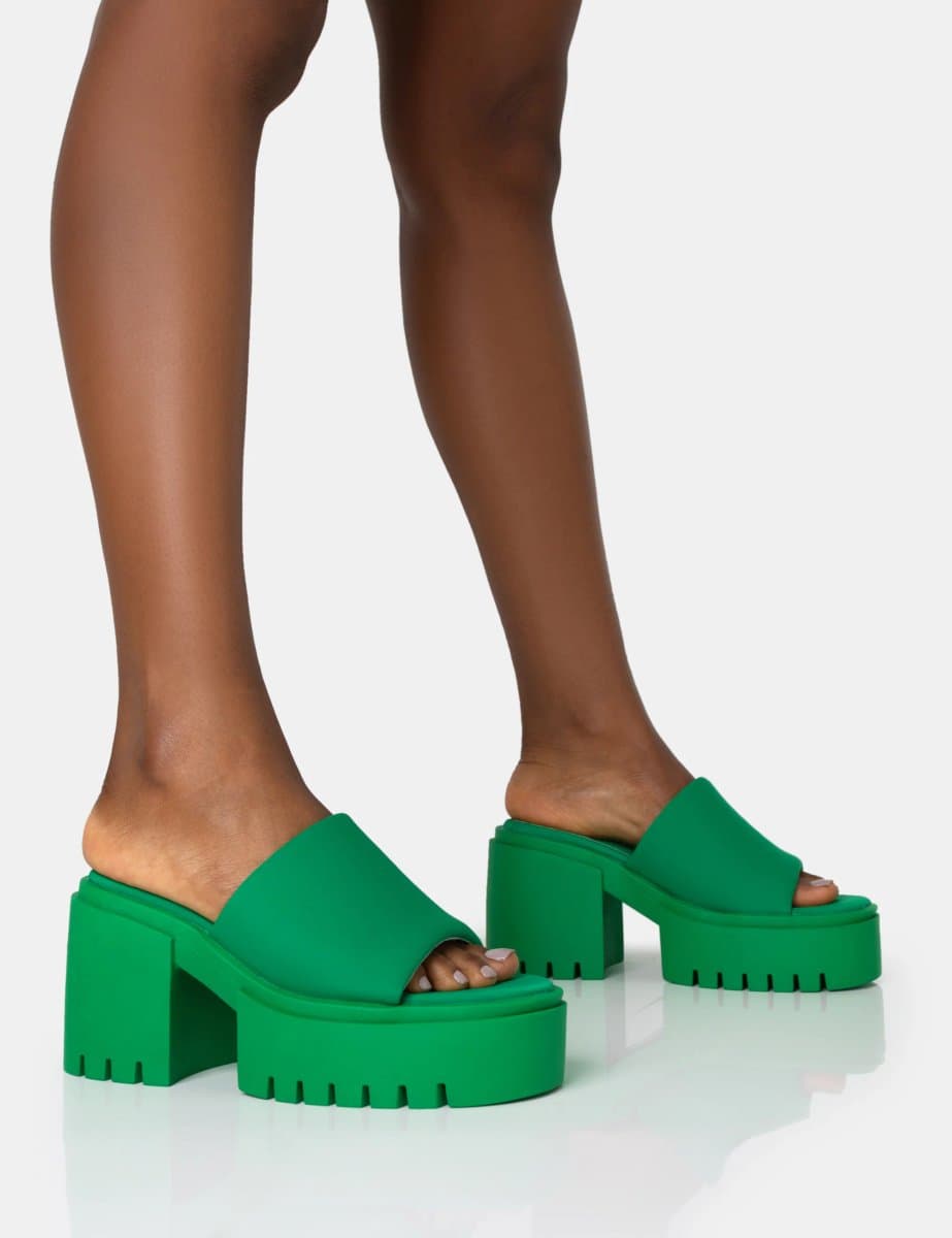 Public Desire Public Desire Green Chunky Mule Mid Heel Sandals