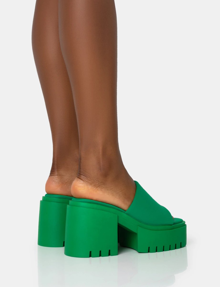 Public Desire Sabeena Green Chunky Mule Round Toe Mid Heel Sandals - 2