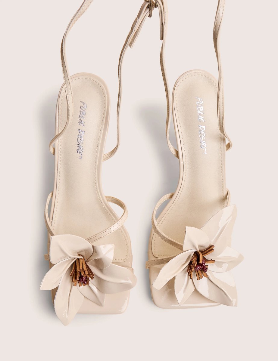 Public Desire Hydrangea Stone Patent Flower Barely There Square Toe Mid Heels - 2