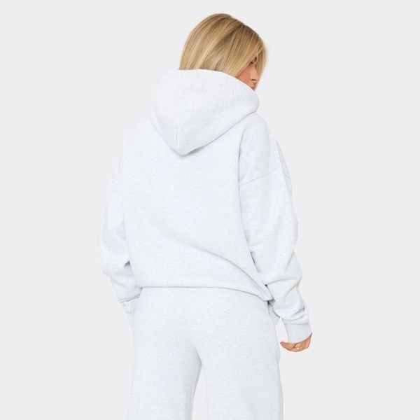EGO Essential Graphic Oversized Hoodie In Light Grey Marl, Women's Size UK 6 - 2