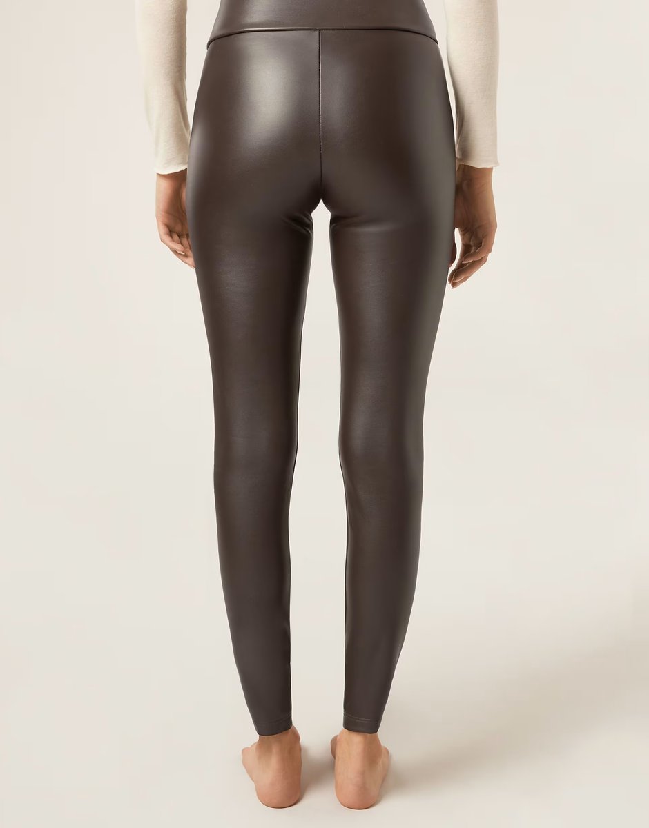 ASOS Calzedonia Thermal leather effect leggings in dark brown - 2