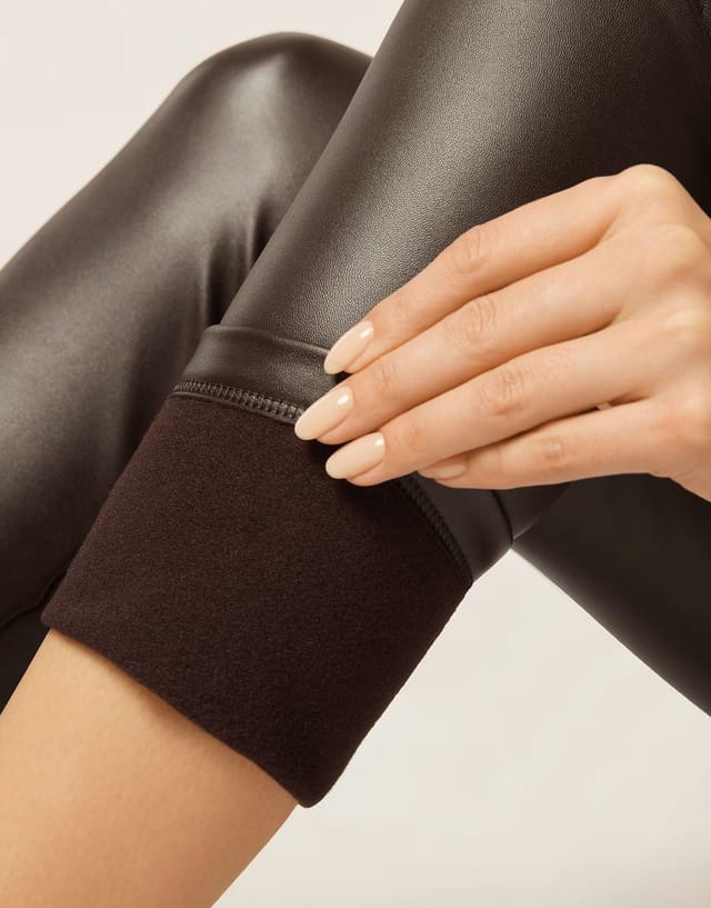 ASOS Calzedonia Thermal leather effect leggings in dark brown - 3
