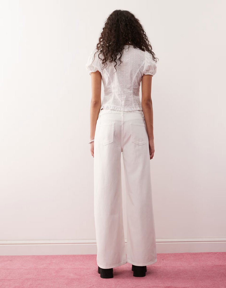 ASOS Lioness low rise wide leg tie detail jean co-ord in white - 3