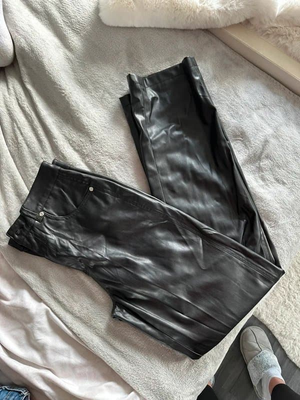 Bershka leather straight leg trousers