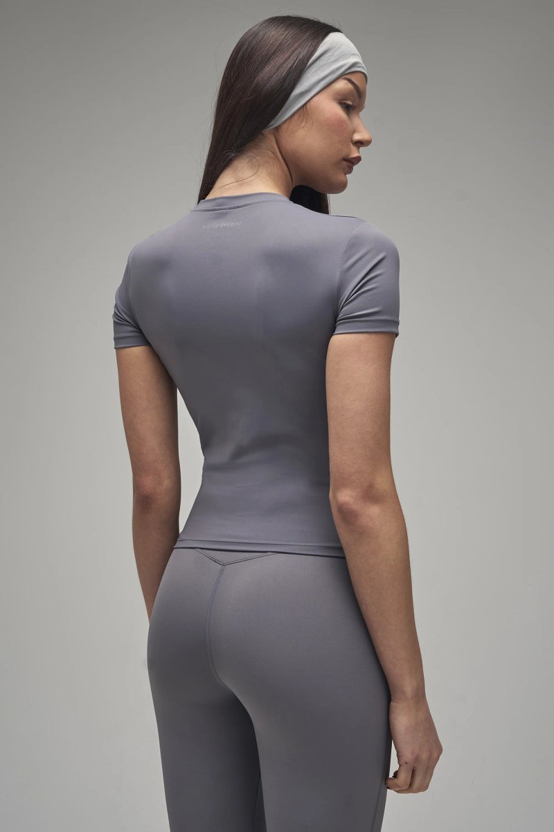 Kaiia Kaiia Sculpt Short Sleeve Fitted T-shirt Slate Grey - 2