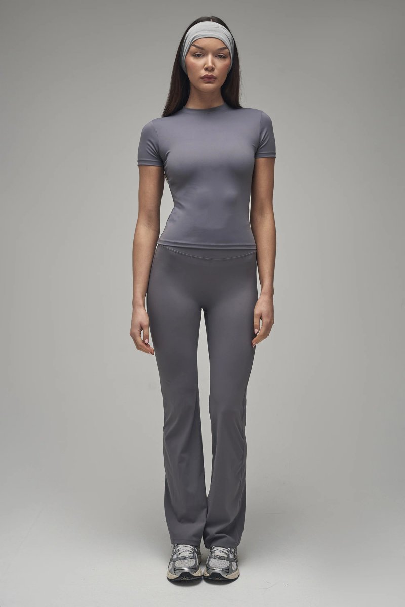 Kaiia Kaiia Sculpt Short Sleeve Fitted T-shirt Slate Grey - 3