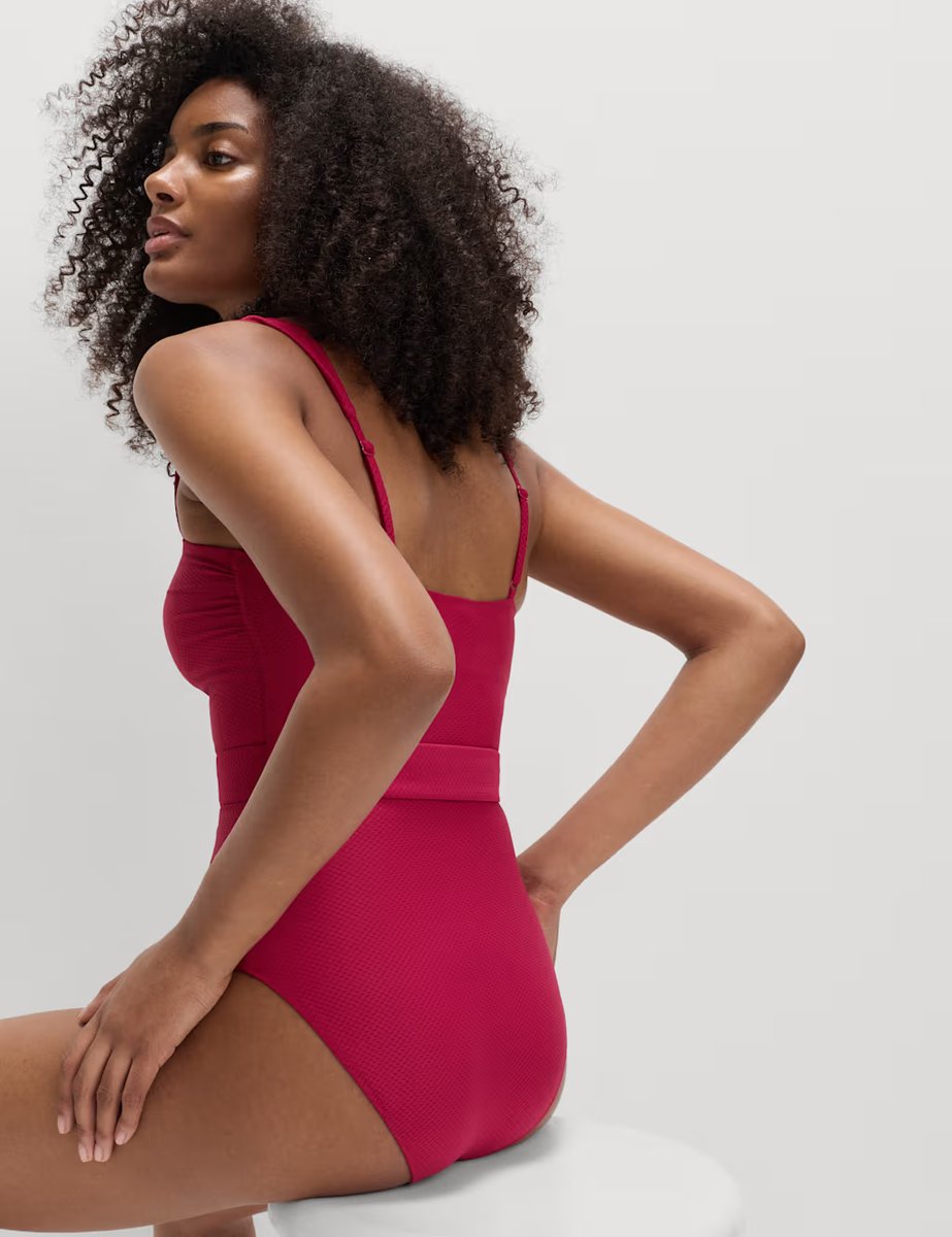 Marks & Spencer M&S Tummy Control Honey Comb Textured Belted Swimsuit Raspberry - 2