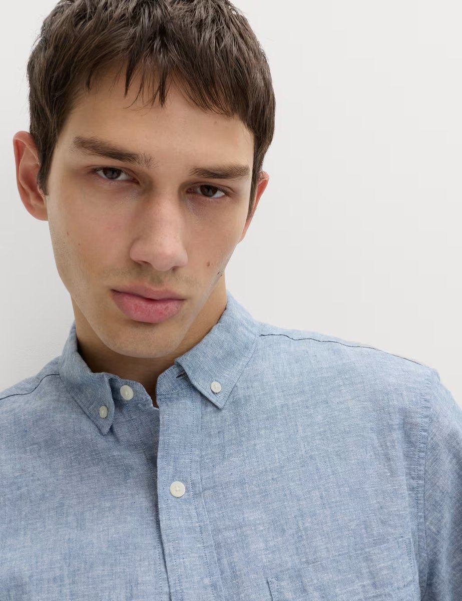 Marks & Spencer M&S Regular Fit Linen Rich Short Sleeve Shirt Chambray - 2