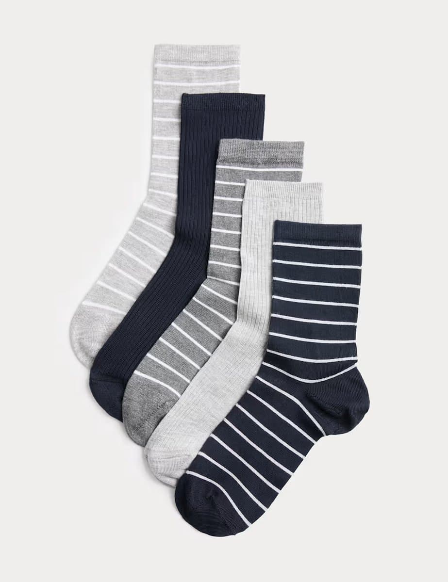 Marks & Spencer M&S Supersoft Striped Crew Socks in Navy Mix