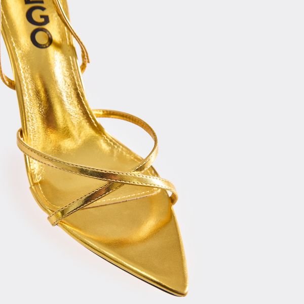 EGO Shift Strappy Detail Pointed Toe Slingback Stiletto Heel In Gold Faux Leather, Women's Size UK 4 - 2