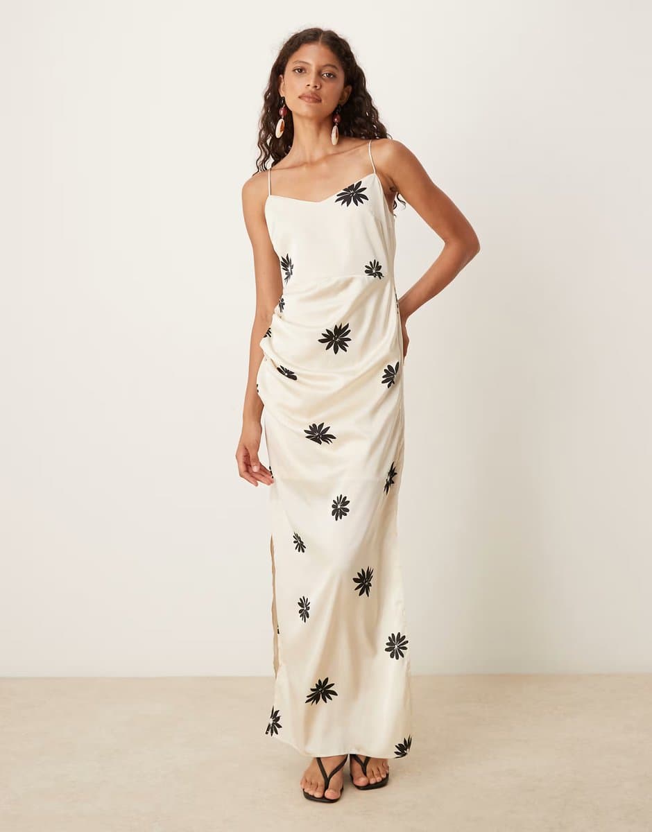 ASOS AWARE maxi slip dress in mono floral print