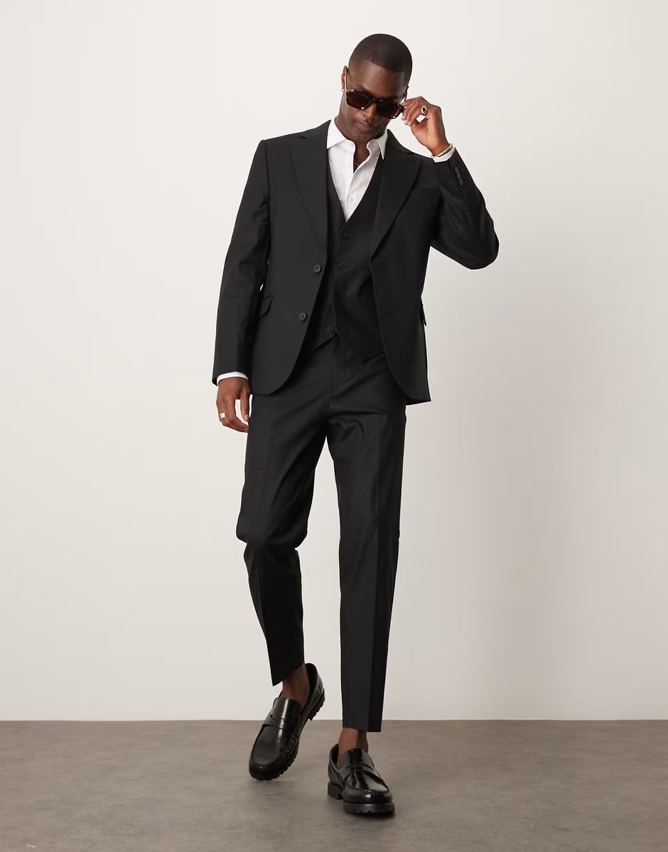 ASOS ASOS DESIGN linen blend slim suit jacket in black - 3