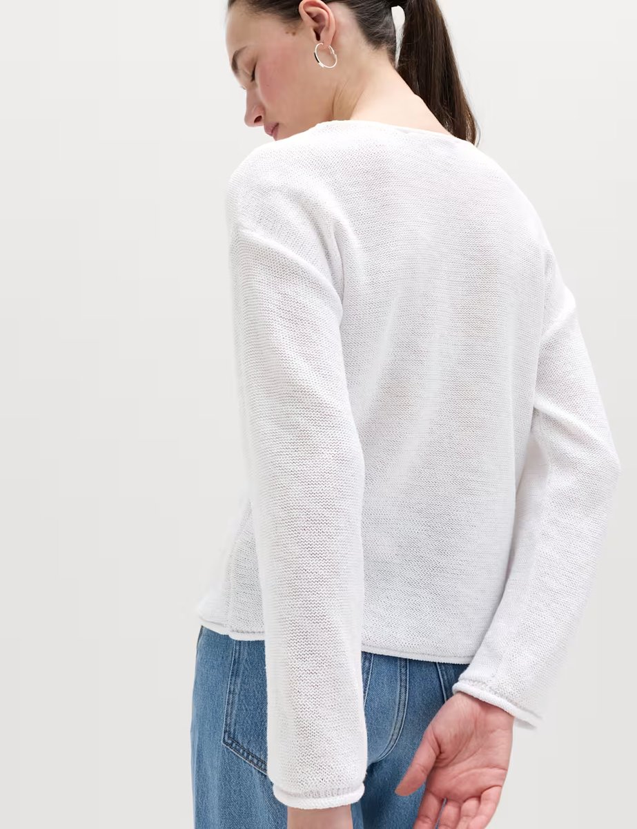 Marks & Spencer M&S Cotton Blend V-Neck Slim Fit Jumper Soft White - 3