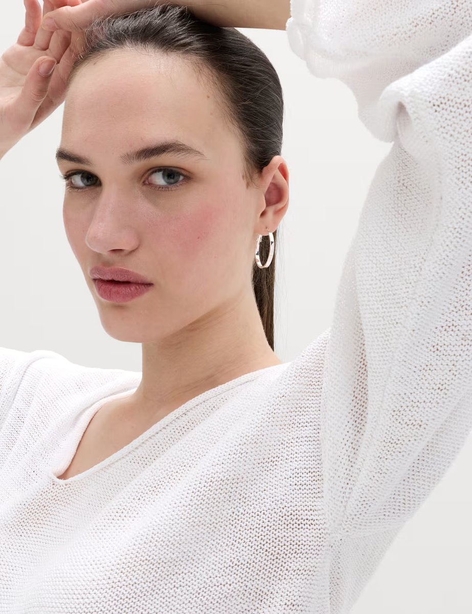 Marks & Spencer M&S Cotton Blend V-Neck Slim Fit Jumper Soft White - 4