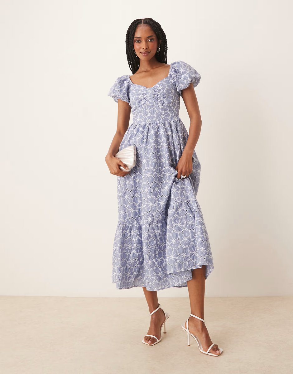 ASOS Lovedrobe Short puff sleeve midi dress in blue - 1