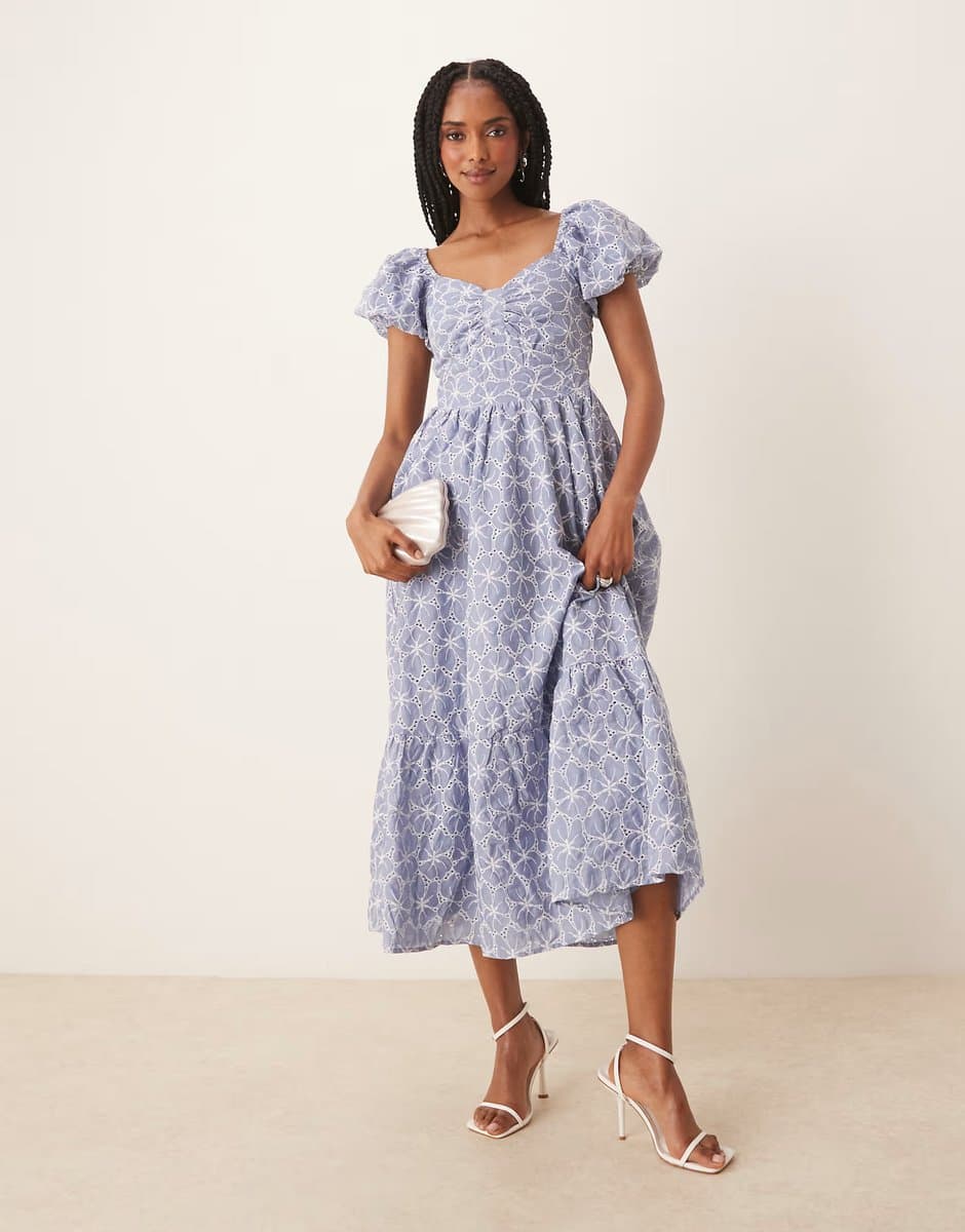 ASOS Lovedrobe Short puff sleeve midi dress in blue