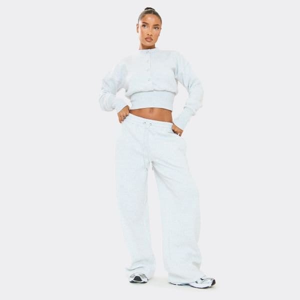 EGO Mid Rise Elasticated Waist Wide Leg Joggers In Light Grey Marl, Women's Size UK 6 - 1