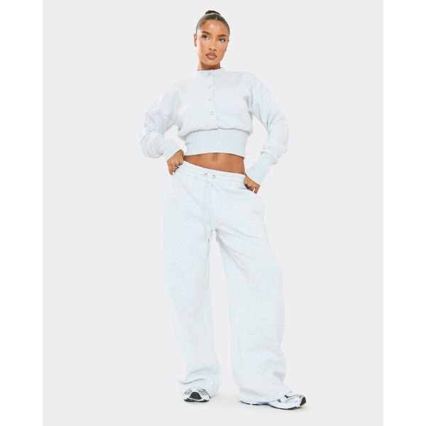 EGO Mid Rise Elasticated Waist Wide Leg Joggers In Light Grey Marl, Women's Size UK 6 - 2