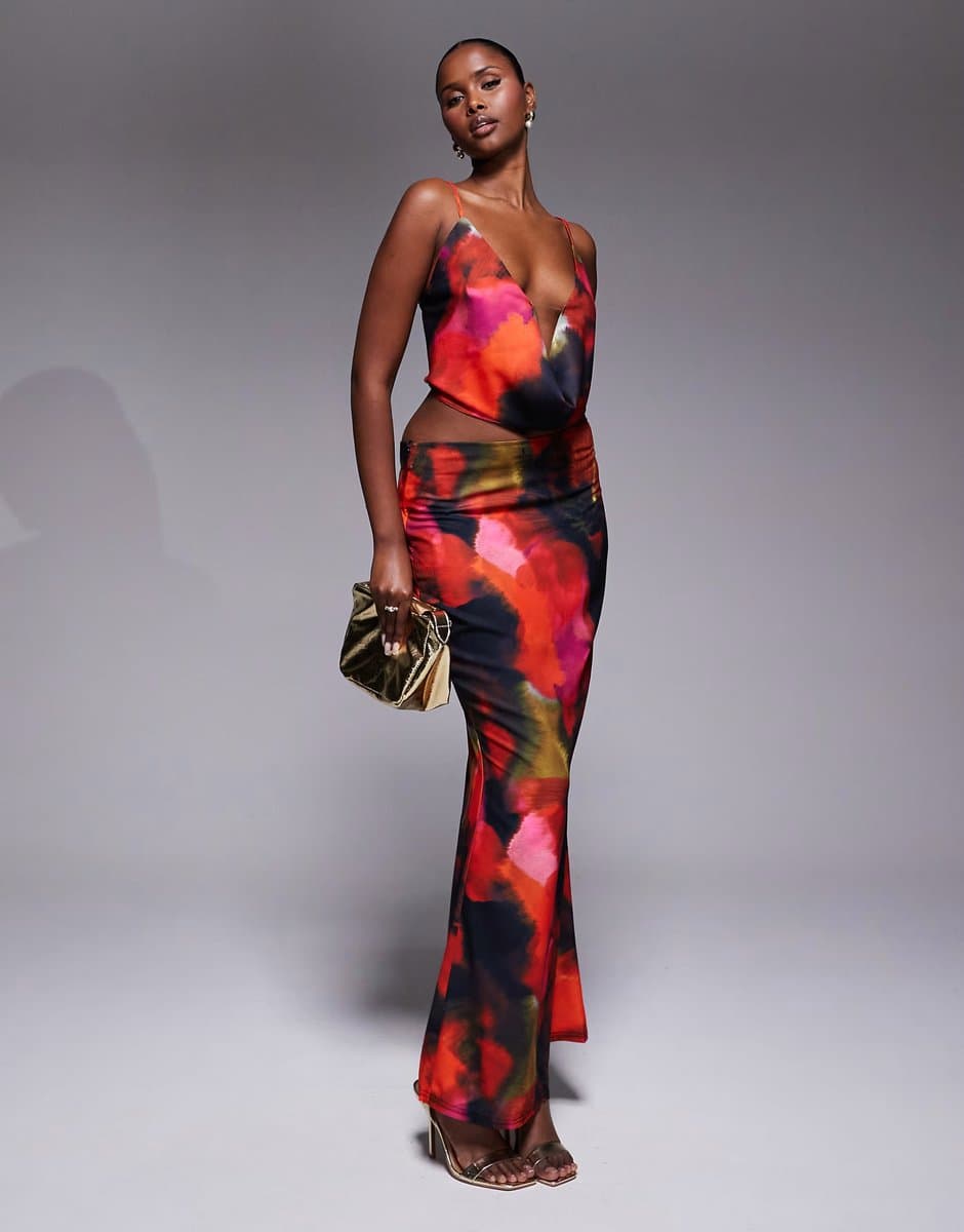 ASOS Simmi London Hudson print cowl neck maxi set in multi