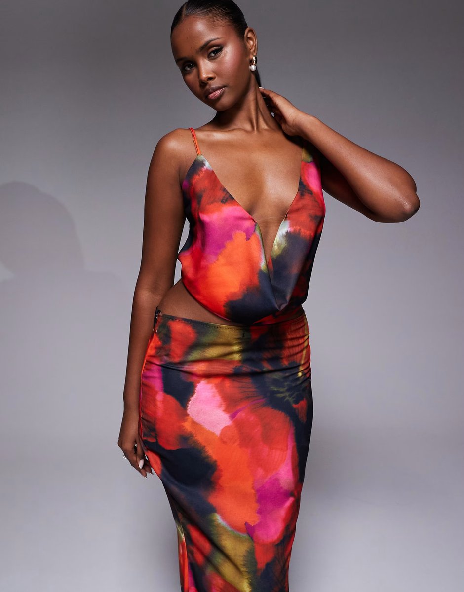 ASOS Simmi London Hudson print cowl neck maxi set in multi - 3