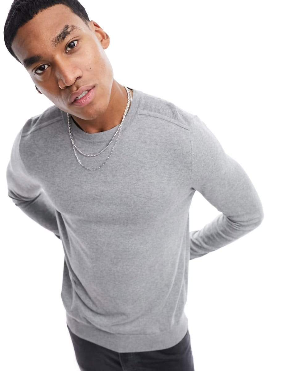 ASOS Selected crew neck knit jumper in grey melange - 1